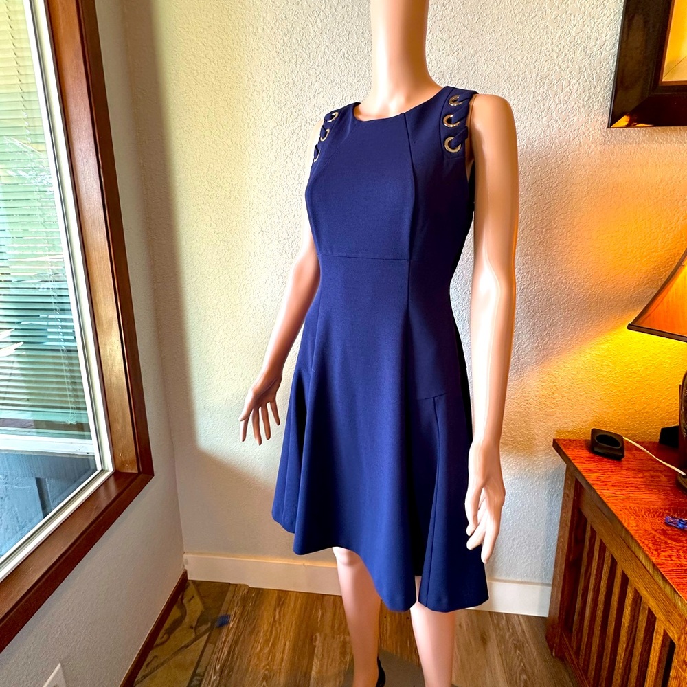 Ivanka Trump laced silver grommets Midnight Blue Dress